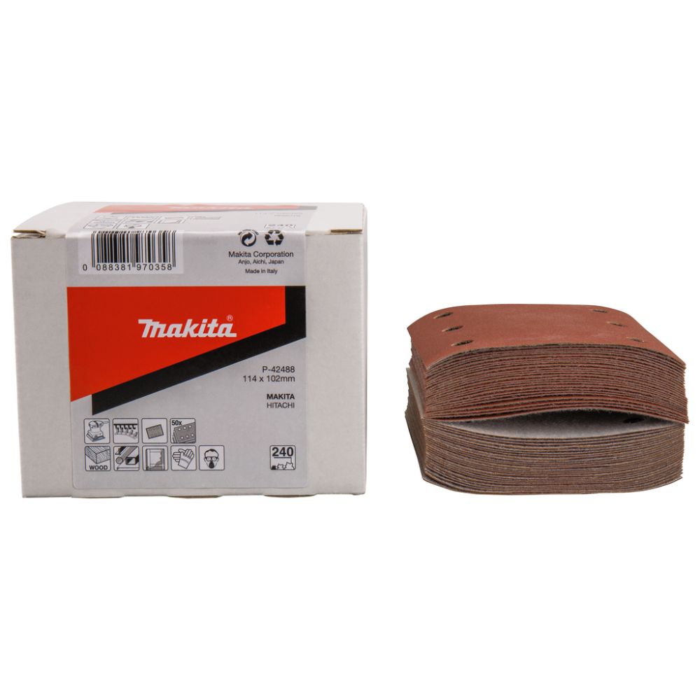 Бумага шлифовальная для шлифмашинок Makita 114х102 мм, K240, цвет красный, 50 шт., P-42488