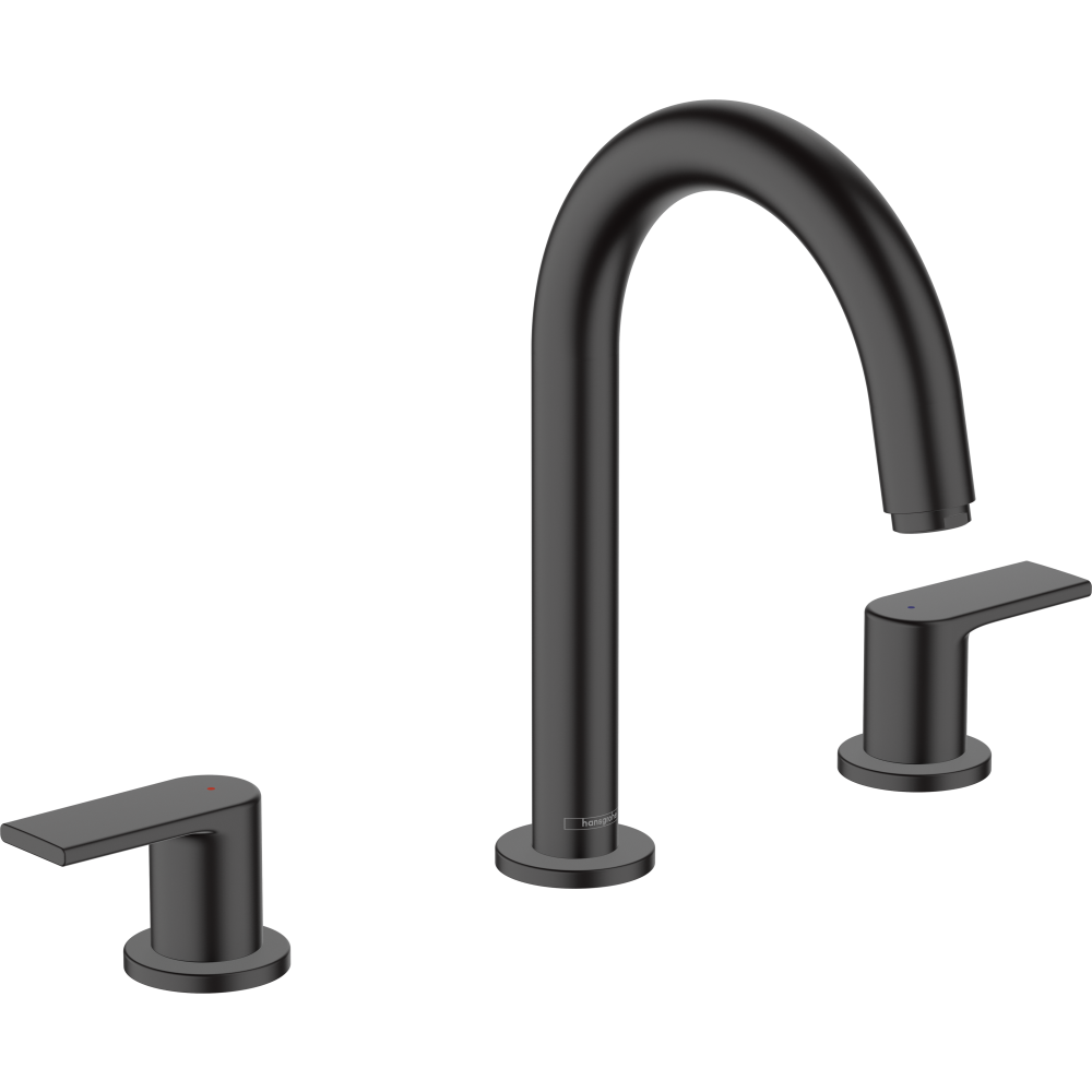 Смеситель для раковины hansgrohe Vernis Shape 150 на 3 отверстия, со сливным гарнитуром 71563670, матовый черный