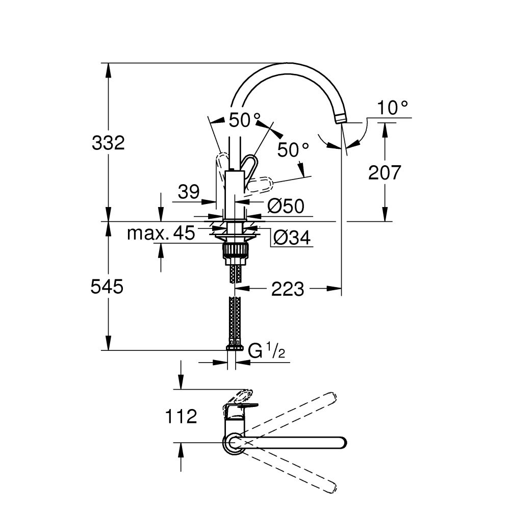 Смеситель для кухни GROHE BauFlow, хром (31230001)