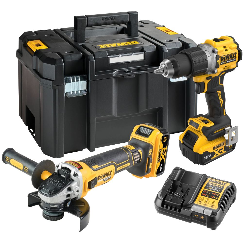 Аккумуляторный набор DEWALT DCK2026P2T, 18 В: дрель-шуруповерт DCD805 + УШМ DCG405, с 2 АКБ 5 Ач и ЗУ, в кейсе TSTAK
