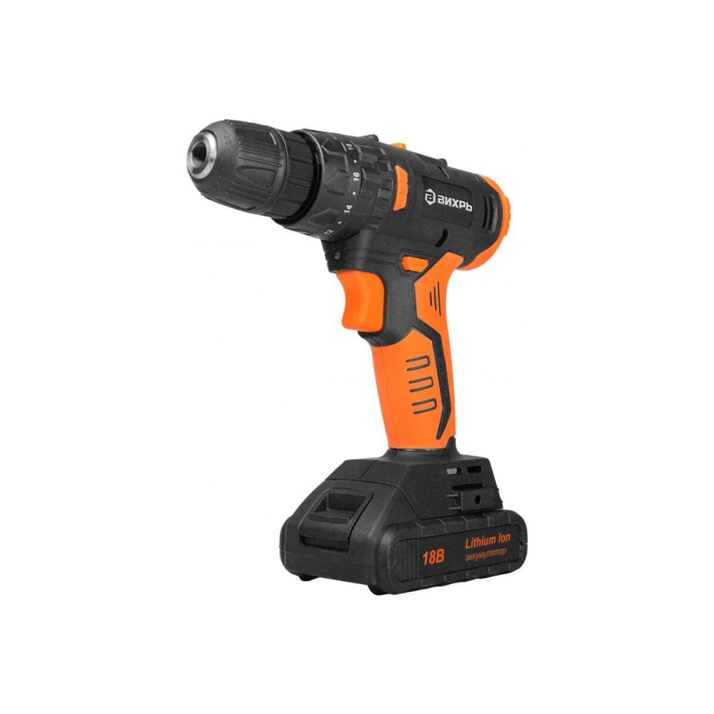 Бесщеточная аккумуляторная дрель-шуруповерт Вихрь ДА-18Л-2КУ/Б, 18 В, 1400 об/мин, с 2 АКБ 2 Ач и ЗУ, в кейсе, 72/14/23