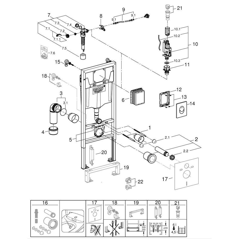 Комплект инсталляции для унитаза GROHE Rapid SL 3 в 1 с панелью смыва Skate Air, хром (38721001)