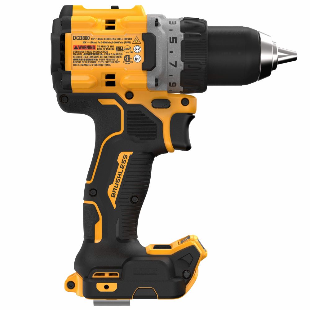 Аккумуляторная дрель-шуруповерт DEWALT DCD800NT, 20 В, 2000 об/мин, без АКБ и ЗУ, в кейсе TSTAK (DCD800NT-A9)