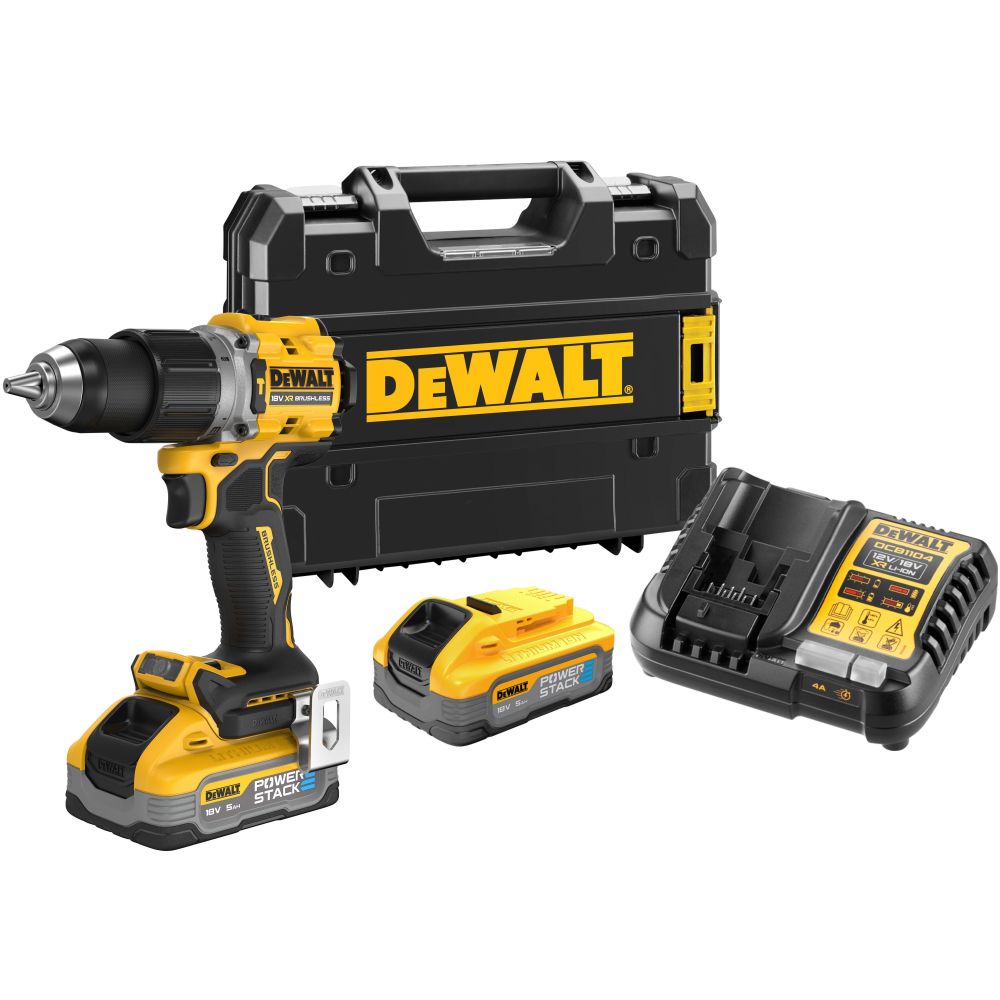Аккумуляторная ударная дрель-шуруповерт DEWALT DCD805H2T, 18 В, 2000 об/мин, 34000 уд/мин, с 2 АКБ 5 Ач и ЗУ, в кейсе TSTAK (DCD805H2T-QW)