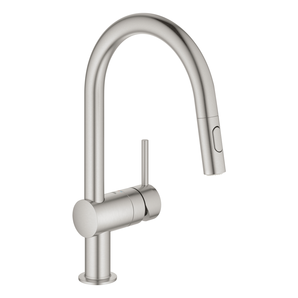 Смеситель для кухни GROHE Minta с вытяжным душем, C-образный излив, суперсталь (32321DC2)