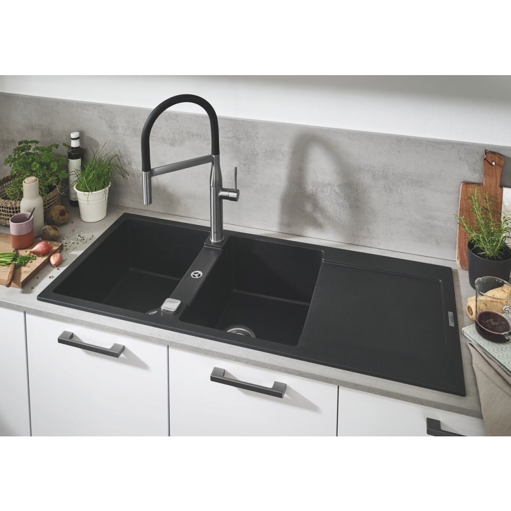 Мойка GROHE K500 с двумя чашами, 1160 x 500 мм, черный гранит (31647AP0)