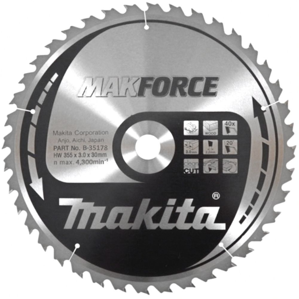 Пильный диск Makita для дерева MAKFORCE, 355x30x3/2.2x40T, B-35178