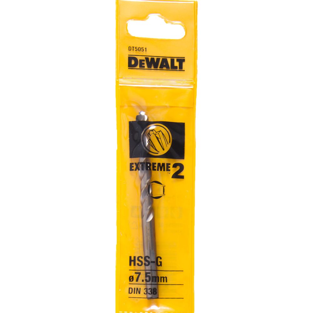 Сверло DEWALT EXTREME 2 DT5051, по металлу HSS-G, 7.5 x 109 x 66 мм