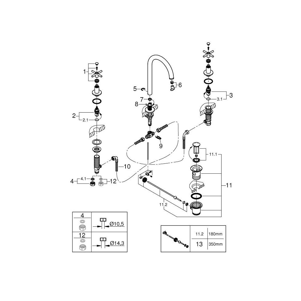 Смеситель для раковины GROHE Atrio двухвентильный на 3 отверстия, хром (20008003)