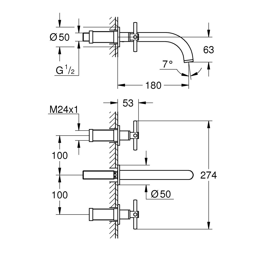 Внешняя часть смесителя для раковины GROHE Atrio на 3 отверстия, хром (20164003)