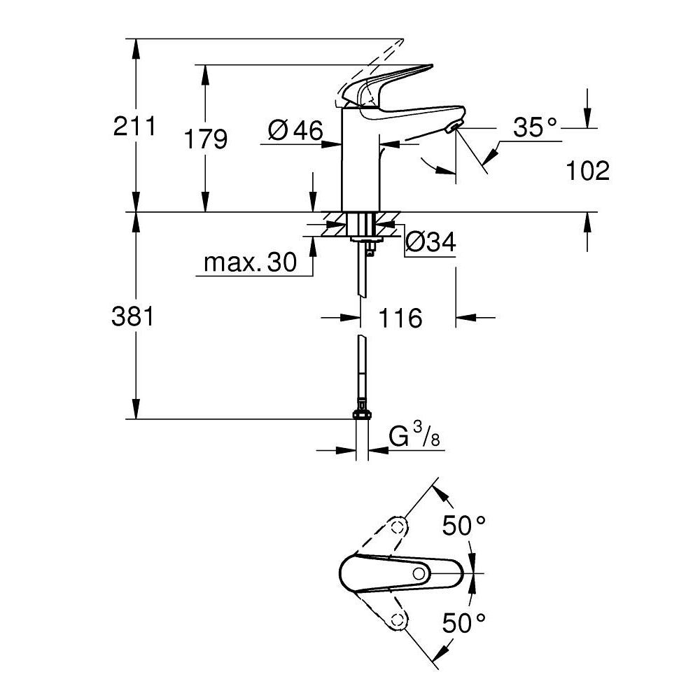 Смеситель для раковины GROHE Euroeco, размер M, хром (24266001)