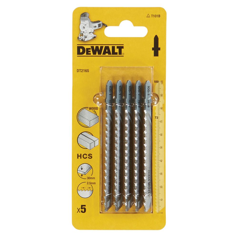 Пилка для лобзика DEWALT DT2165, по дереву из высокоуглеродистой стали, HCS, 100 x 73 x 2.5 x 30 мм, T101B, 5 шт.