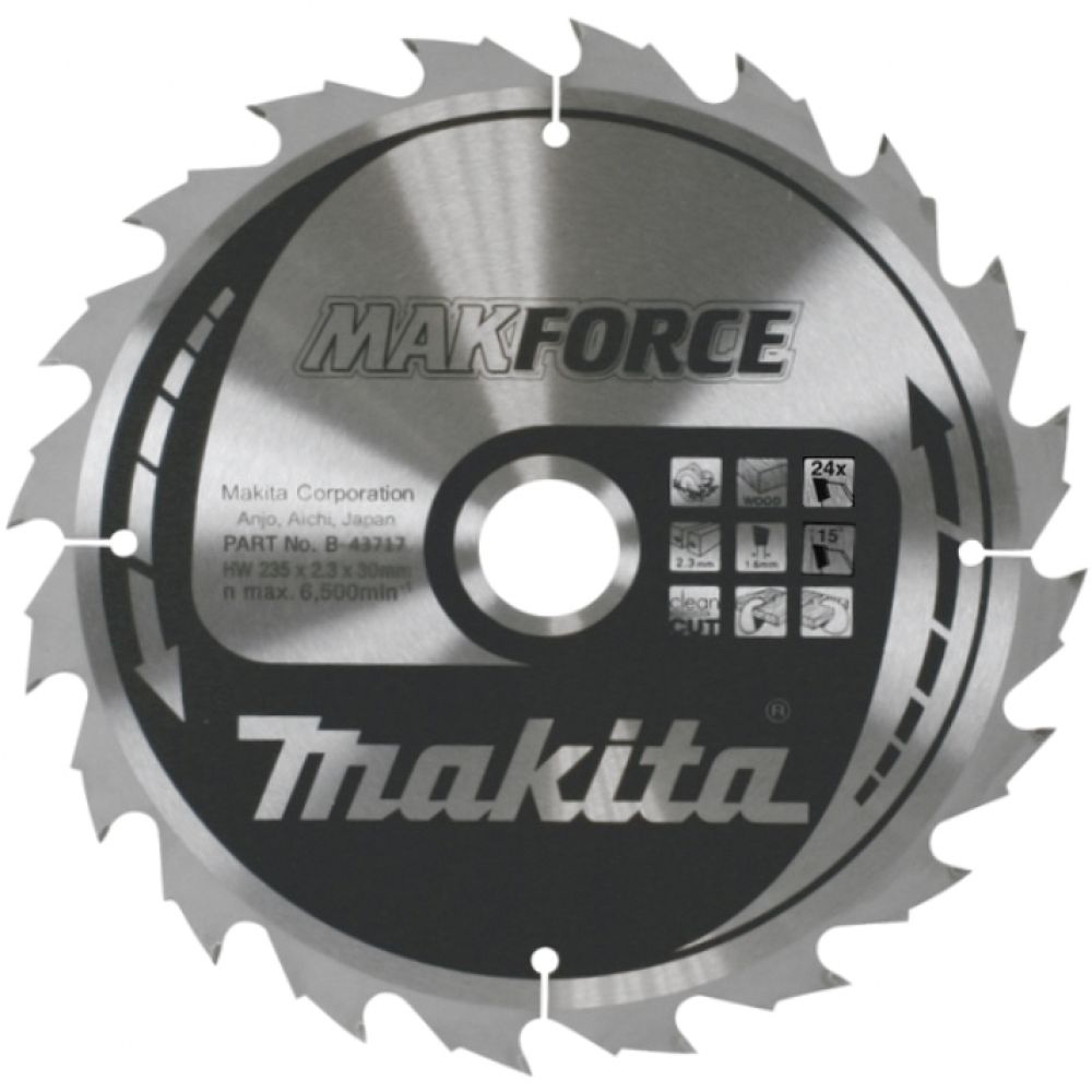 Пильный диск Makita для дерева MAKFORCE, 235x30x2.3/1.6x24T, B-43717