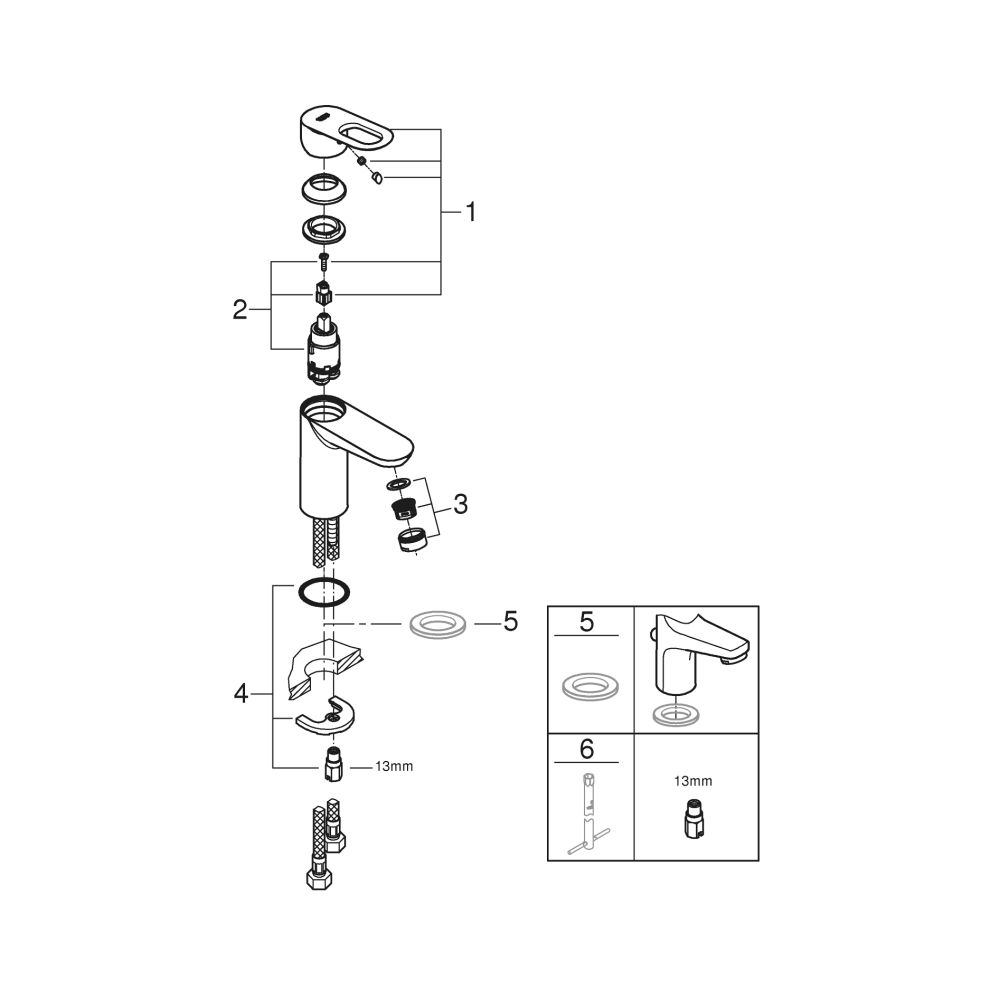 Смеситель для раковины GROHE BauLoop, хром (32854000)