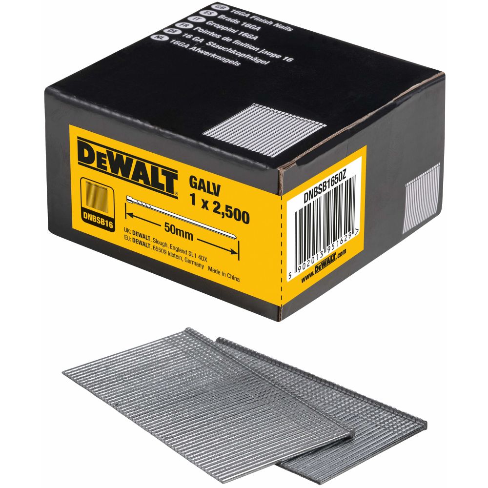 Гвозди DEWALT DNBSB1650Z, для нейлера, оцинкованные, 16GA, 50x1.6 мм, 12500 шт. (DNBSB1650Z-5)