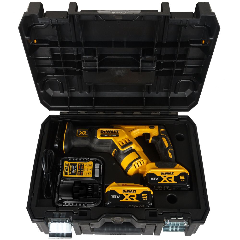 Аккумуляторная сабельная пила DEWALT DCS367P2, 18 В, 2900 ход/мин, 28.6 мм, с 2 АКБ 5 Ач и ЗУ, в кейсе TSTAK (DCS367P2-QW)