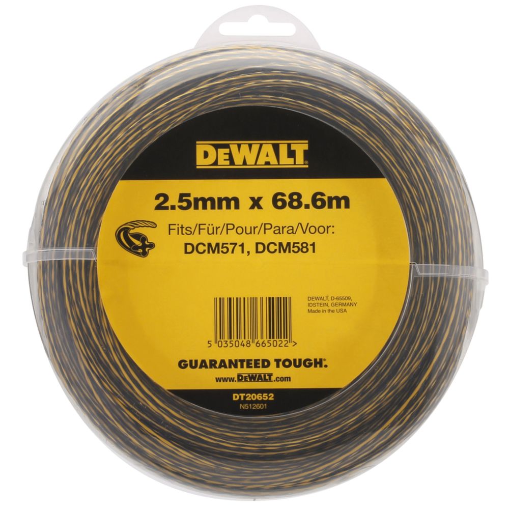 Леска для триммера DEWALT DT20652, витой квадрат, 2.5 мм, 68.6 м, 5 шт. (DT20652-QZ-5)