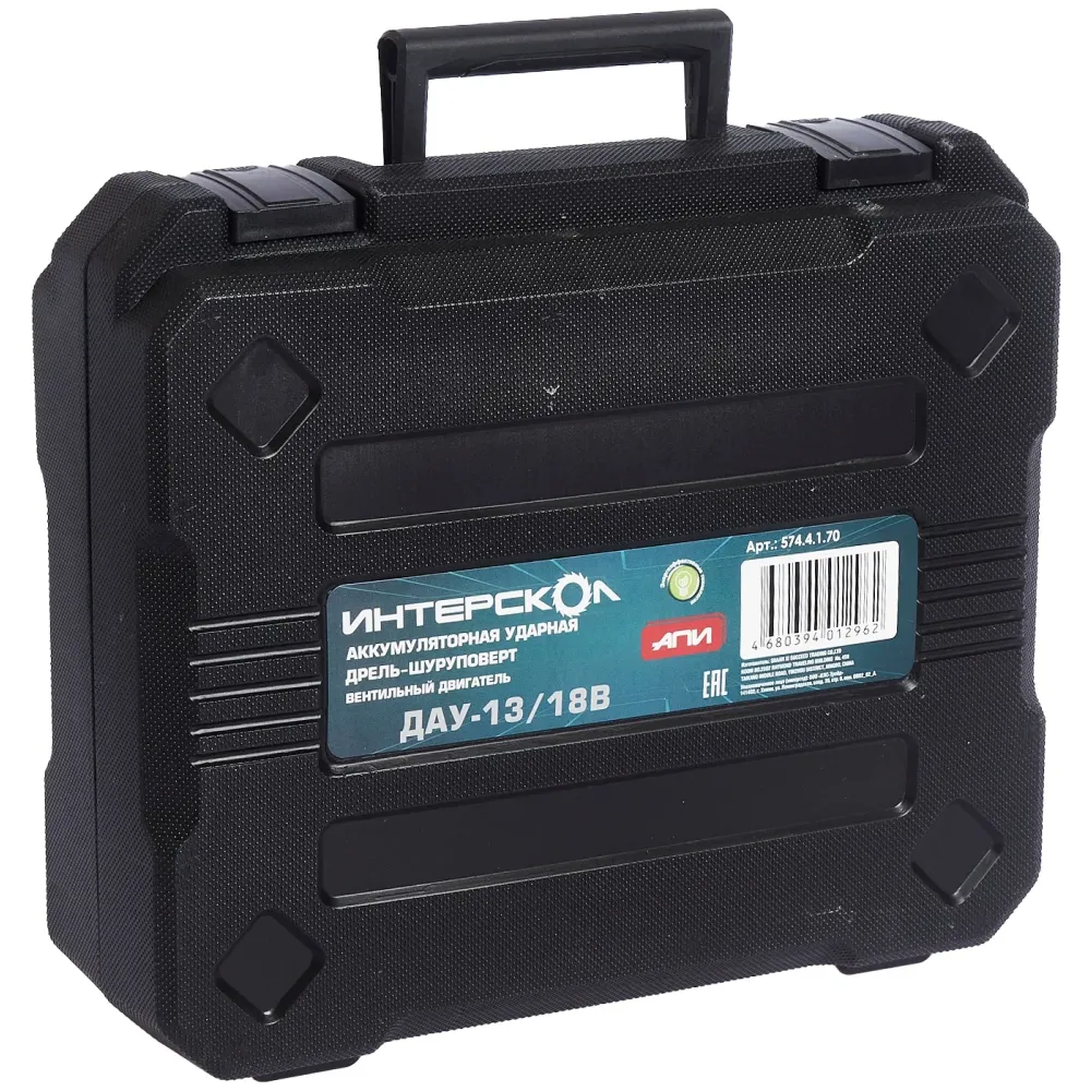 Аккумуляторная ударная дрель-шуруповерт ИНТЕРСКОЛ ДАУ-13/18В 60, 18 В, 2000 об/мин, 30000 уд/мин, с АКБ 4 Ач и ЗУ (574.4.1.70)