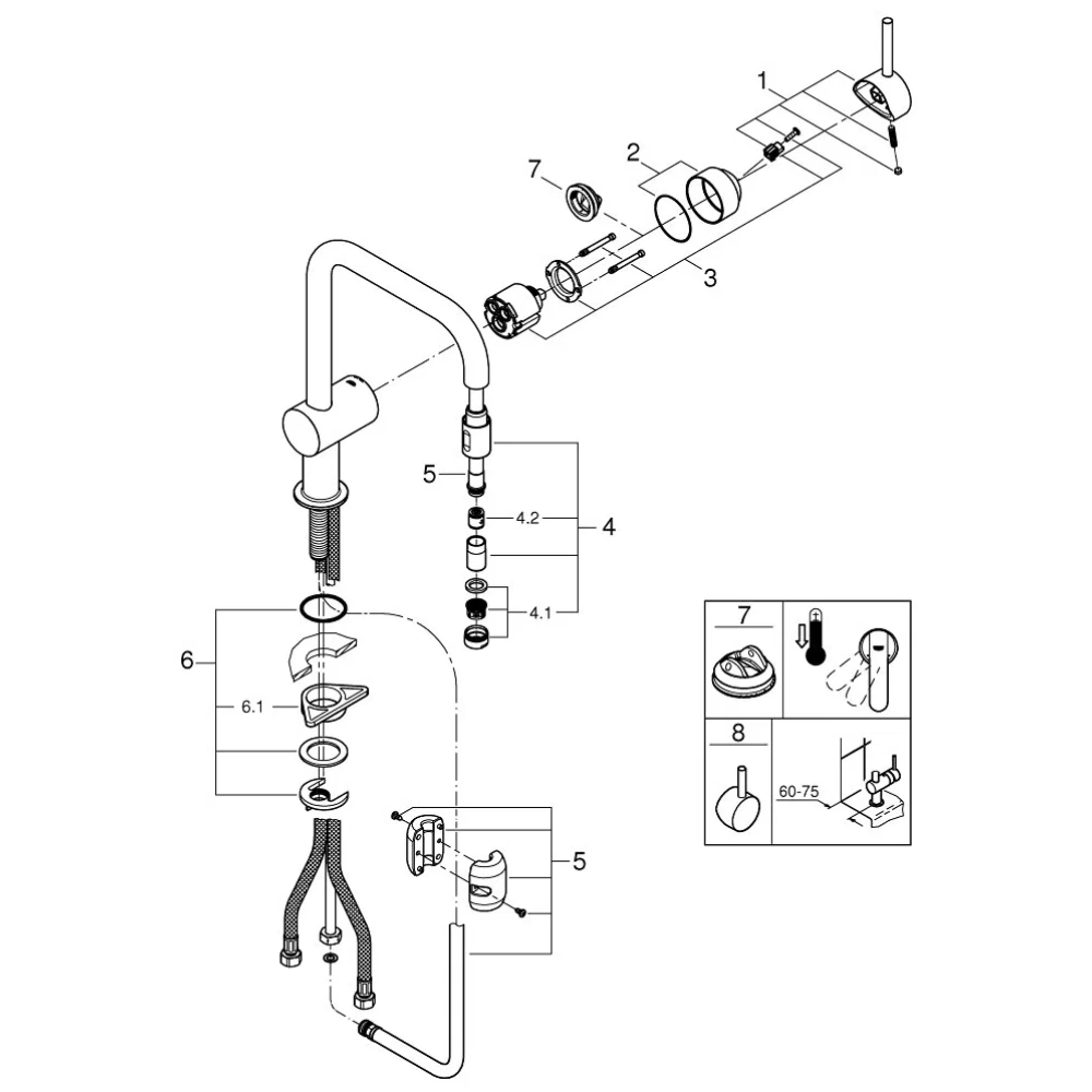 Смеситель для кухни GROHE Minta с вытяжным U-изливом, хром (32067000)