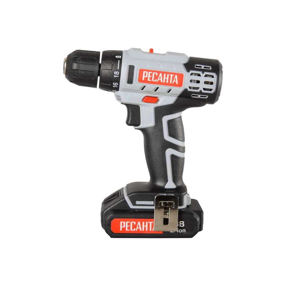 Дрель-шуруповерт аккумуляторная Ресанта ДА-50Л2-18А, 18 В, 50 Нм, 1400 об/мин, с 2 АКБ 2 Ач и ЗУ, в кейсе, 75/14/9