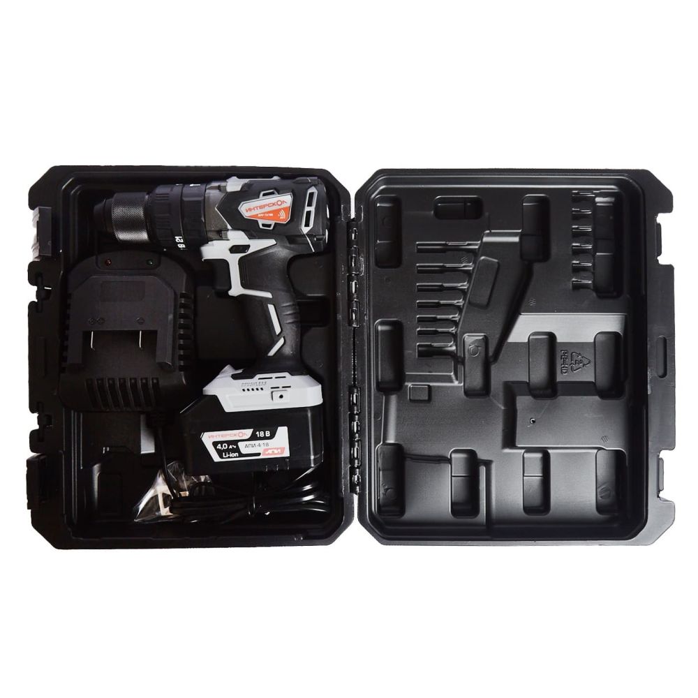 Дрель-шуруповерт ИНТЕРСКОЛ ДАУ-13/18В 60, 18 В, 2000 об/мин, 30000 уд/мин, без АКБ и ЗУ, в кейсе (574.0.0.70)