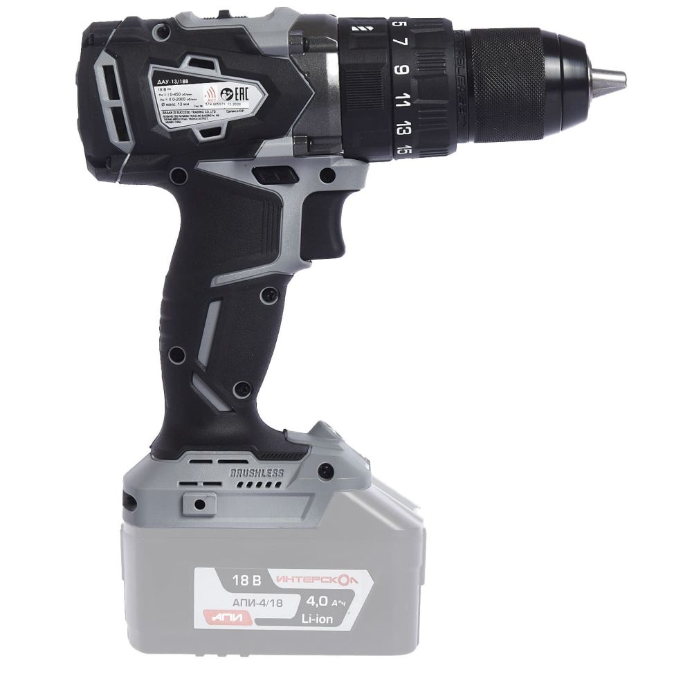 Дрель-шуруповерт ИНТЕРСКОЛ ДАУ-13/18В 60, 18 В, 2000 об/мин, 30000 уд/мин, без АКБ и ЗУ, в кейсе (574.0.0.70)