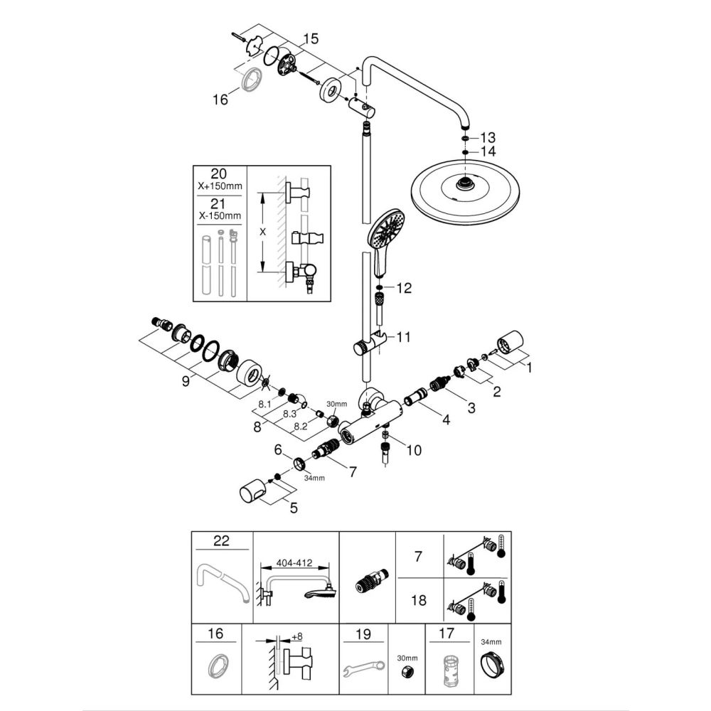 Душевая система GROHE Rainshower SmartActive 310 с термостатом для душа, холодный рассвет глянец (26836GL0)