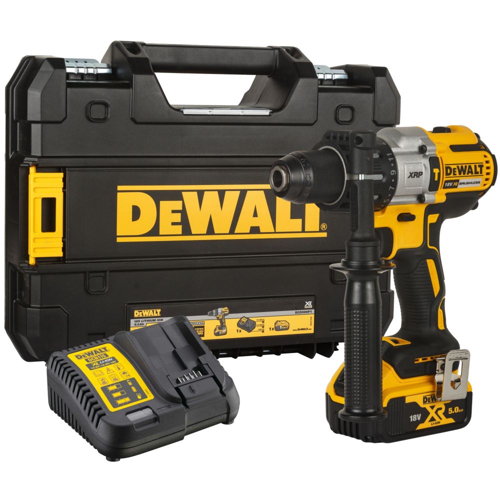 Ударная дрель-шуруповерт DEWALT DCD996P1, 18 В, 2250 об/мин, 38250 уд/мин, с АКБ 5 Ач и ЗУ, в кейсе TSTAK (DCD996P1-QW)