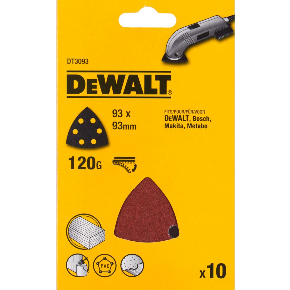 Шлифлисты дельта перфорированные 93мм, 120 G, 10шт DEWALT DT3093