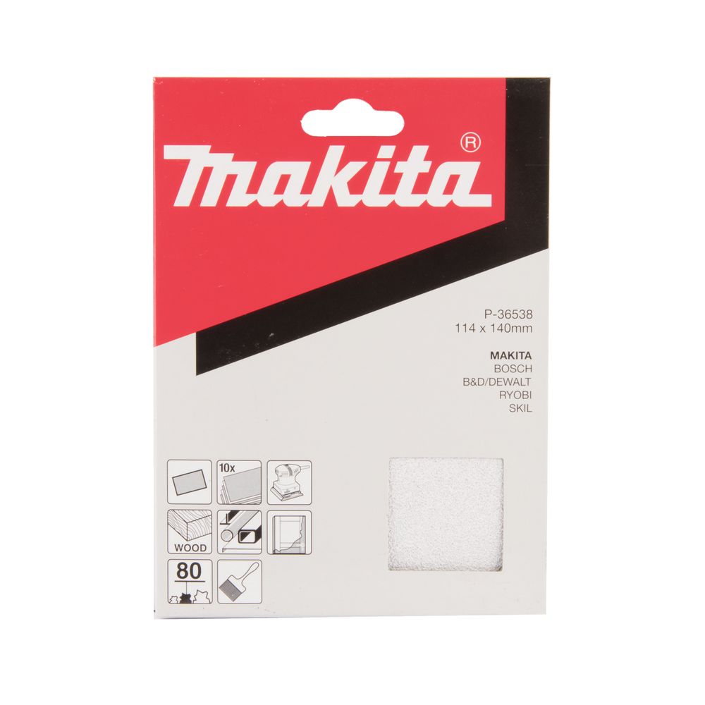 Бумага шлифовальная для шлифмашинок Makita 114х140 мм, K80 , цвет белый, 10 шт., P-36538