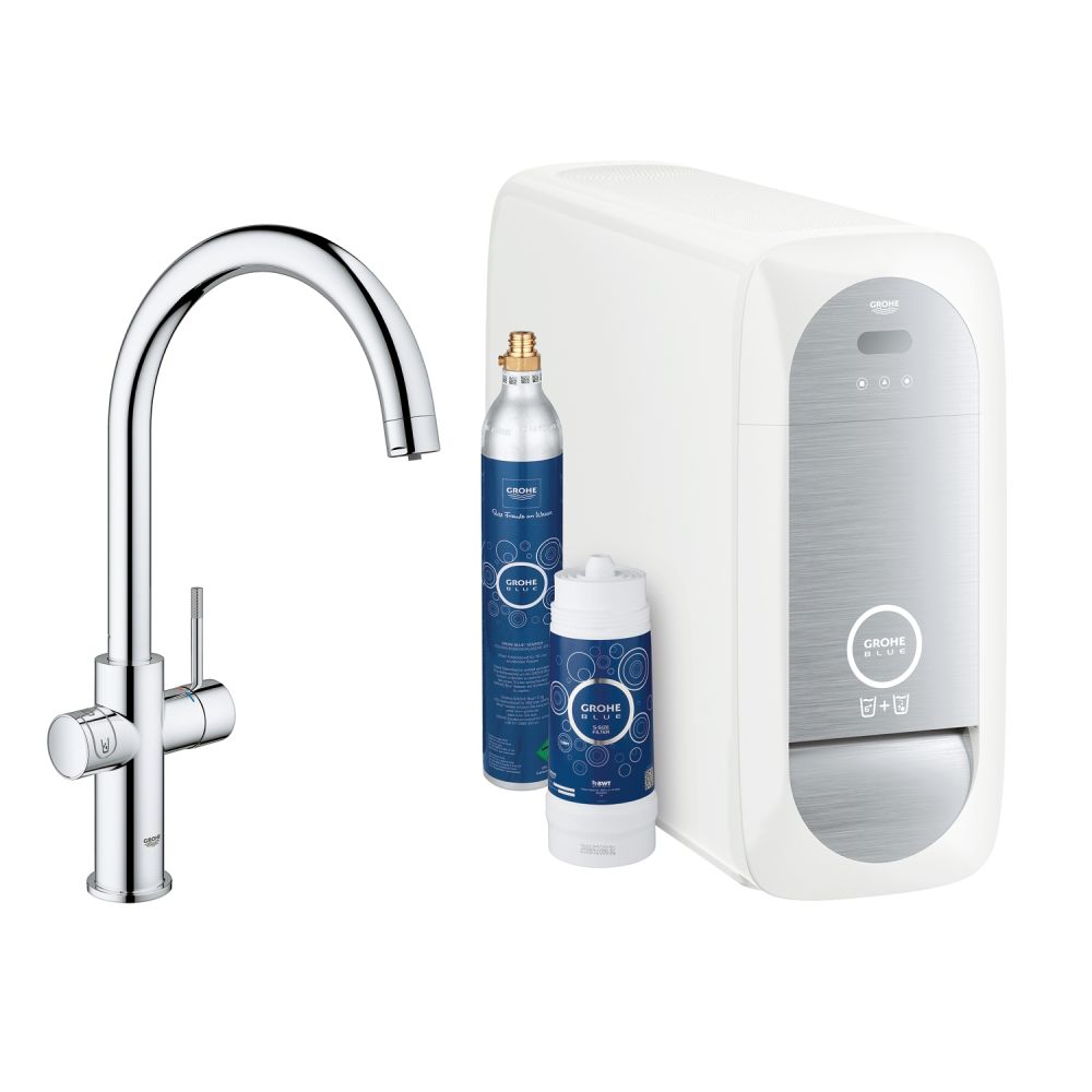 Смеситель для кухонной мойки GROHE Blue Home с системой фильтрации, охлаждения и газирования воды, хром (31455001)