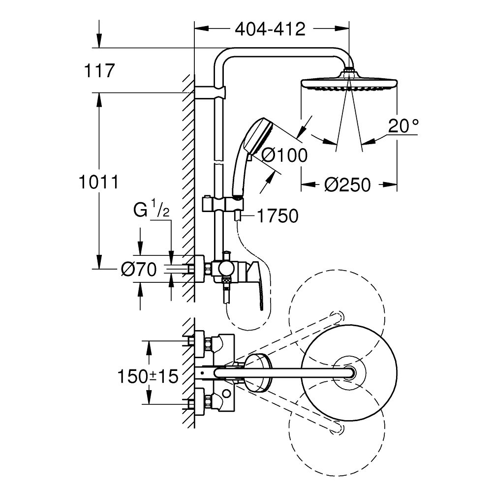 Душевая система GROHE Tempesta Cosmopolitan System 250 со смесителем для душа, хром (26673000)