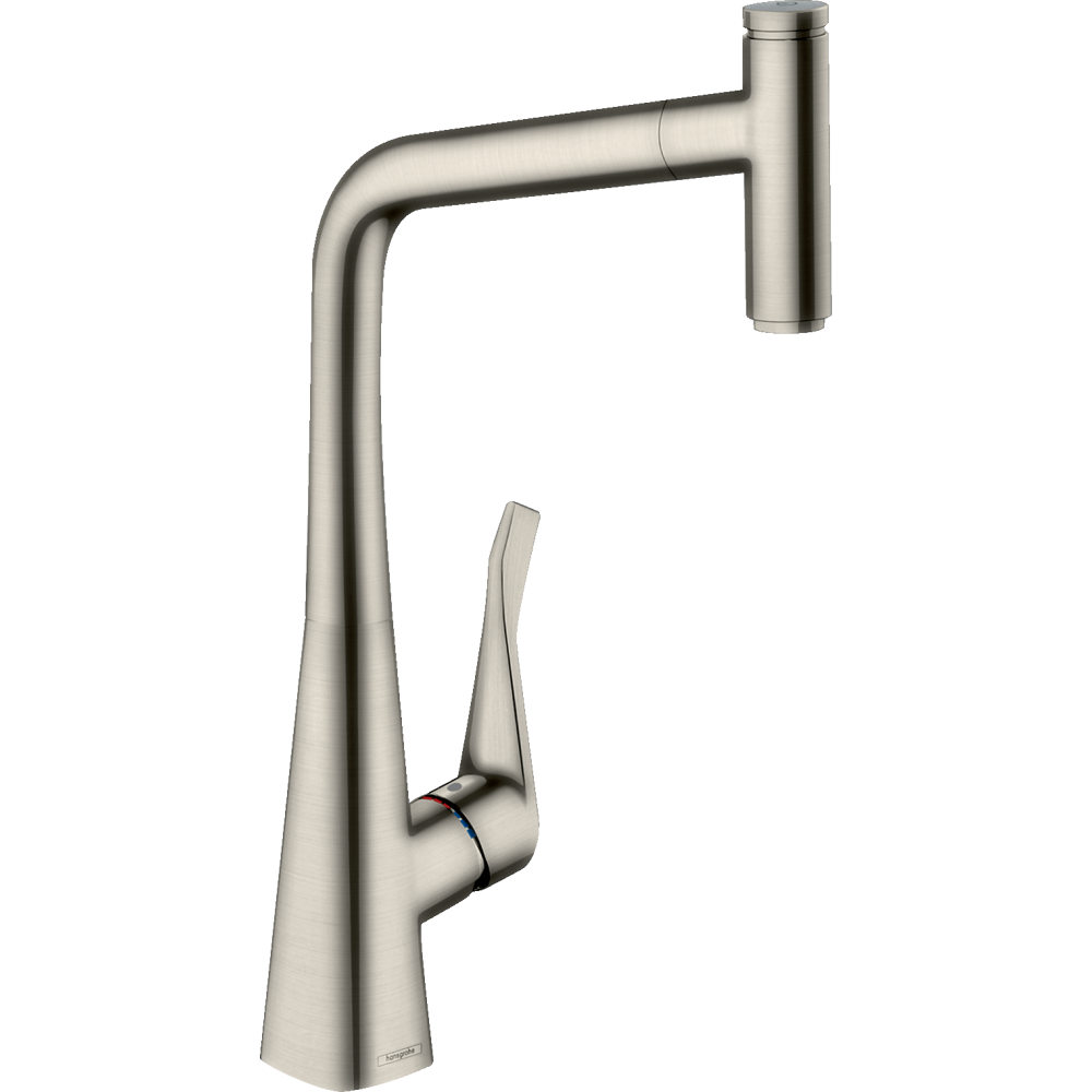 Смеситель для кухонной мойки hansgrohe Metris Select M71 320, с вытяжным изливом, sBox 73803800, под сталь