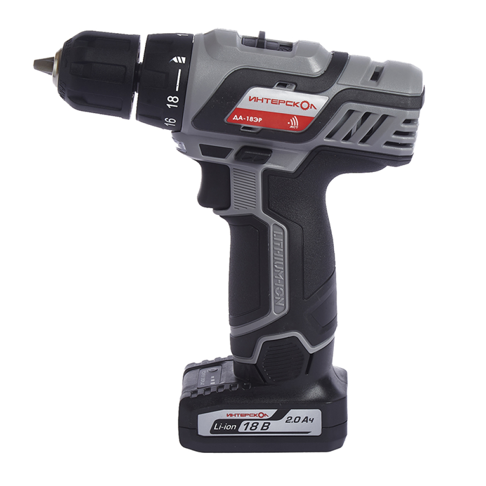 Аккумуляторная дрель-шуруповерт ИНТЕРСКОЛ ДА-18ЭР, 18 В, 1400 об/мин, с 2 АКБ 2 Ач и ЗУ (436.2.2.20)