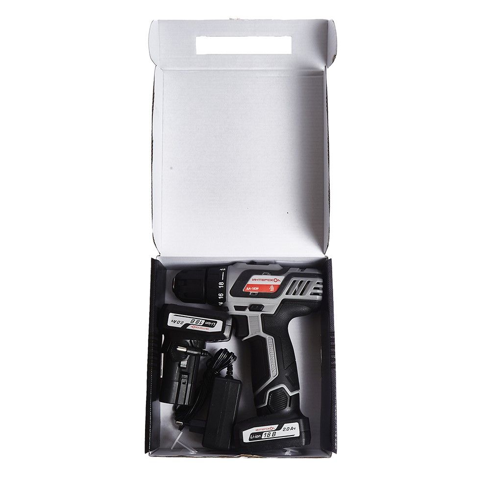 Аккумуляторная дрель-шуруповерт ИНТЕРСКОЛ ДА-18ЭР, 18 В, 1400 об/мин, с 2 АКБ 2 Ач и ЗУ (436.2.2.20)