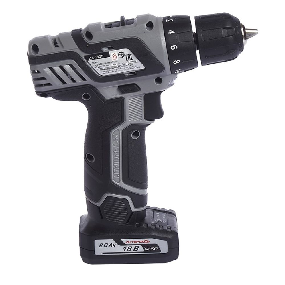 Аккумуляторная дрель-шуруповерт ИНТЕРСКОЛ ДА-18ЭР, 18 В, 1400 об/мин, с 2 АКБ 2 Ач и ЗУ (436.2.2.20)
