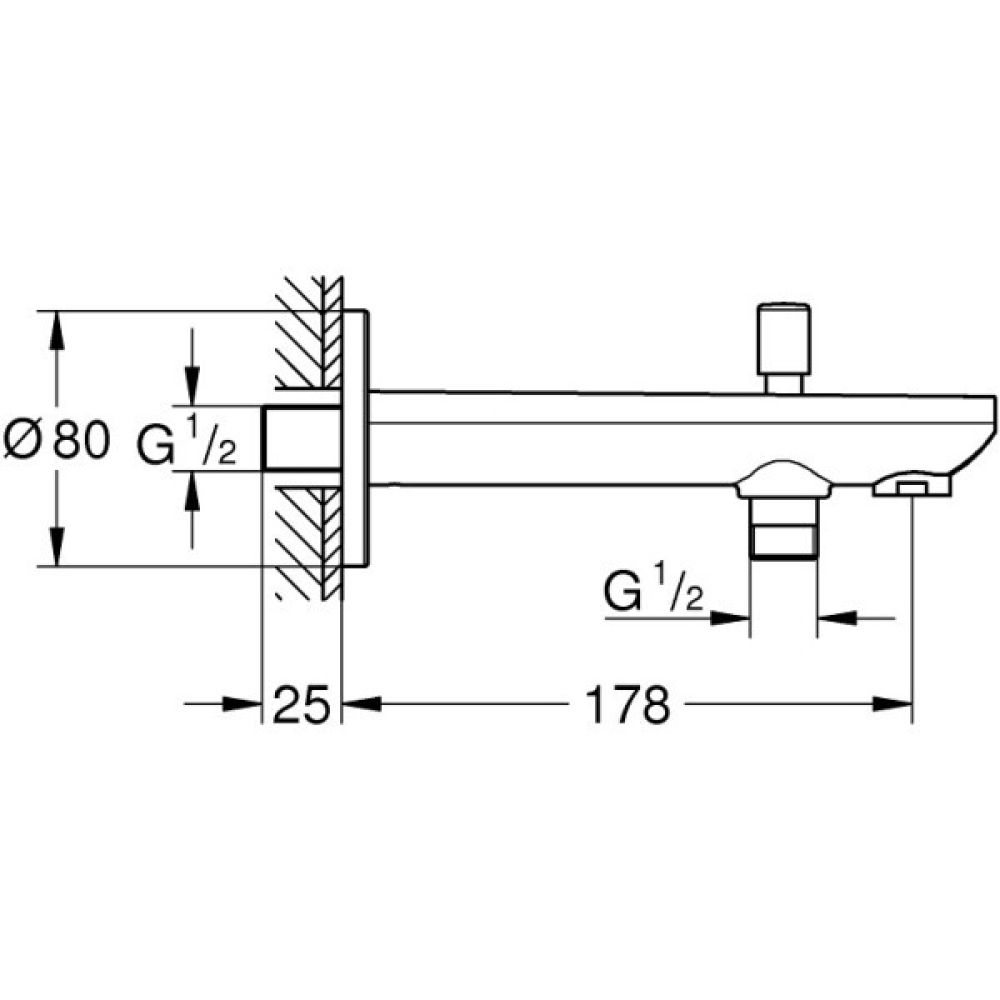 Излив для ванны GROHE BauContemporary с переключателем ванна/душ, хром (13390000)
