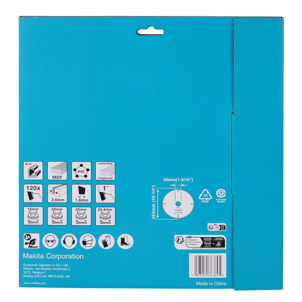 Диск пильный Makita D-81832, по мультиматериалу, 260х30х2.6 мм, 3 шт. (D-81832-3)