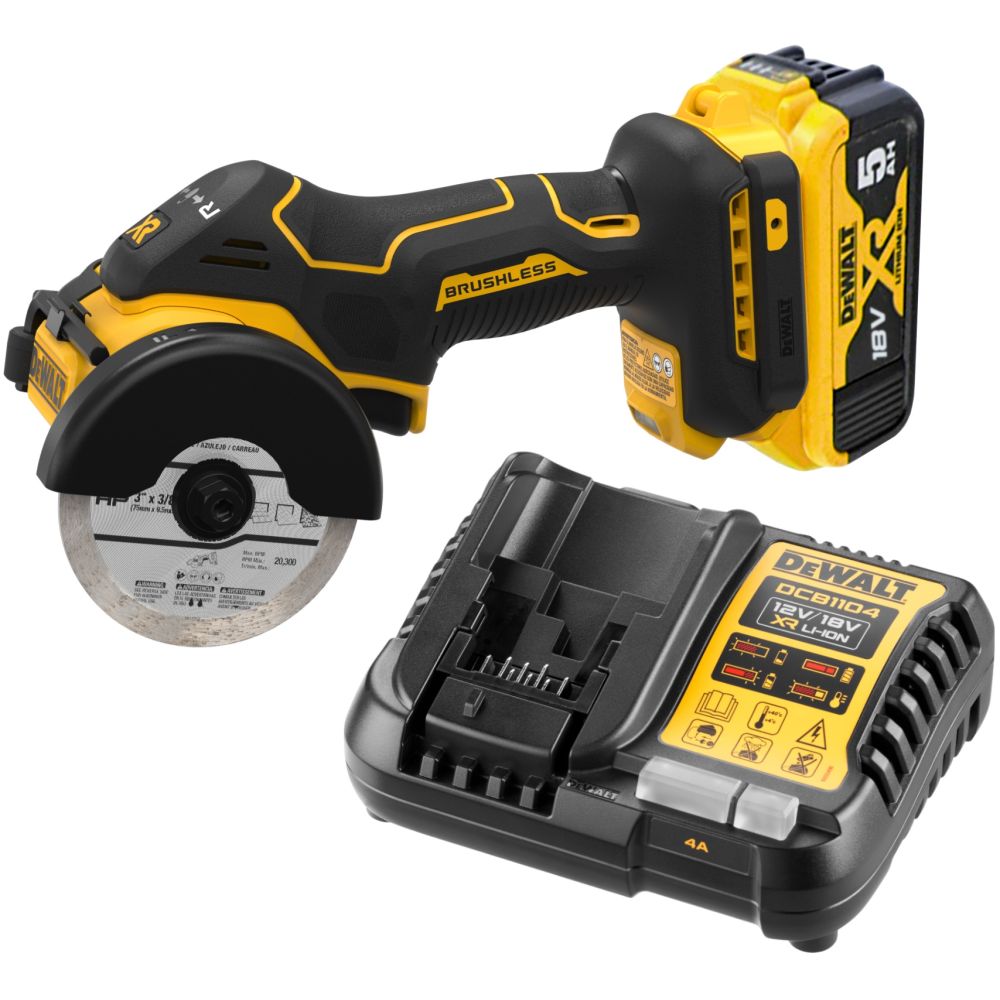 Аккумуляторная отрезная машина DEWALT DCS438P1, 18 В, 76 мм, 20000 об/мин, с АКБ 5 Ач и ЗУ (DCS438P1N-XJ)