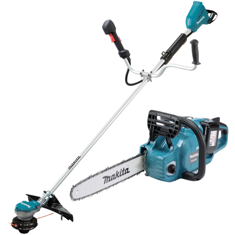 Аккумуляторный набор садовой техники Makita, 18 В: цепная пила DUC353 + триммер DUR368A, с 2 АКБ 5 Ач и ЗУ