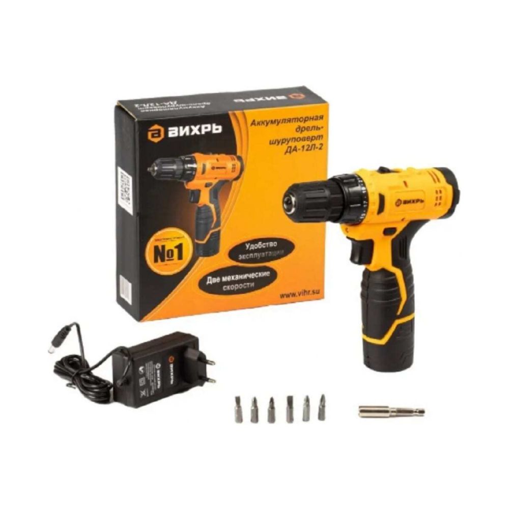 Дрель-шуруповерт Вихрь ДА-12Л-2, 12 В, 30 Нм, 1400 об/мин, с АКБ 2 Ач и ЗУ, 72/14/14