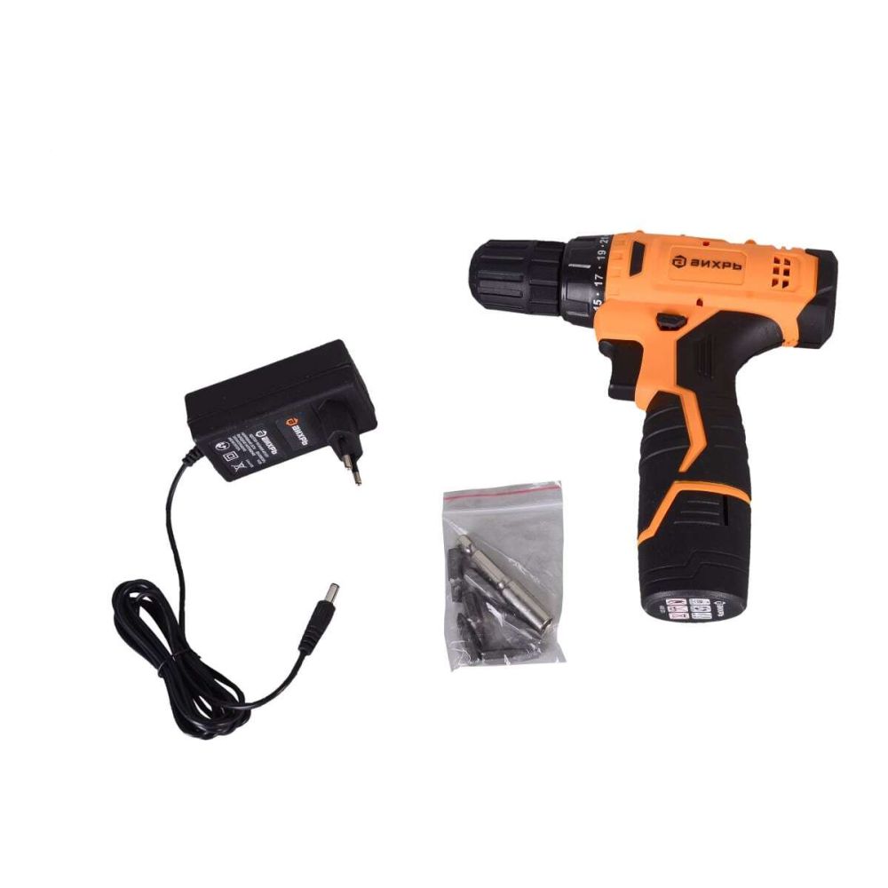 Дрель-шуруповерт Вихрь ДА-12Л-2, 12 В, 30 Нм, 1400 об/мин, с АКБ 2 Ач и ЗУ, 72/14/14