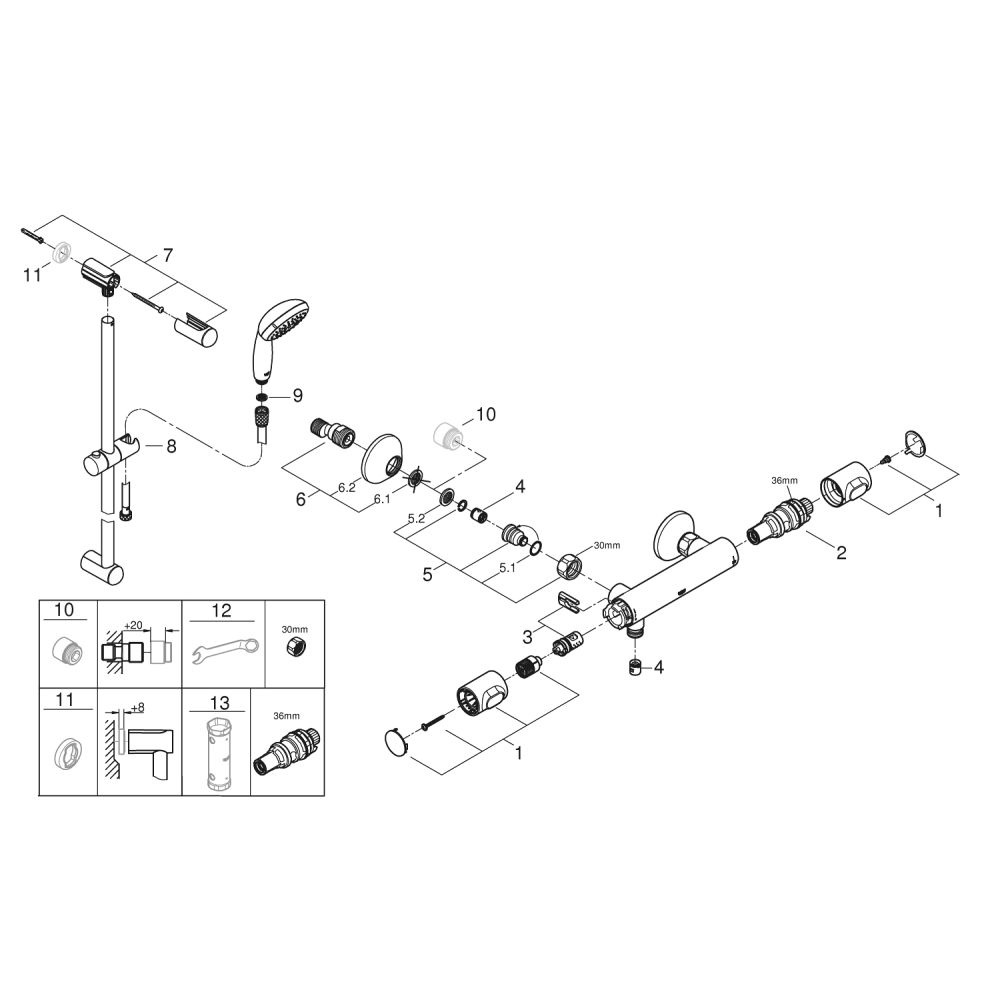 Термостат для душа GROHE Grohtherm 500 с душевым гарнитуром, хром (34797000)
