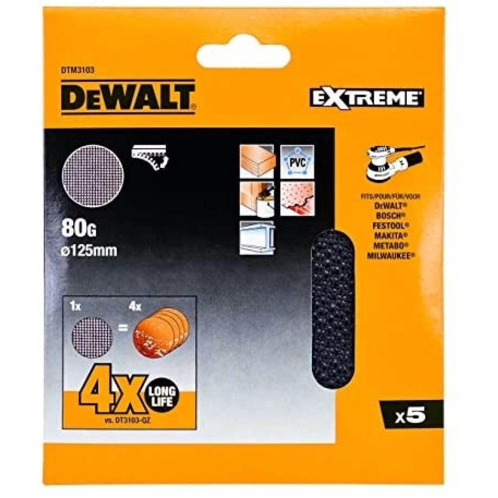 Шлифовальные круги DEWALT DTM3103 для ЭШМ сетка 125мм, 80G, 5шт
