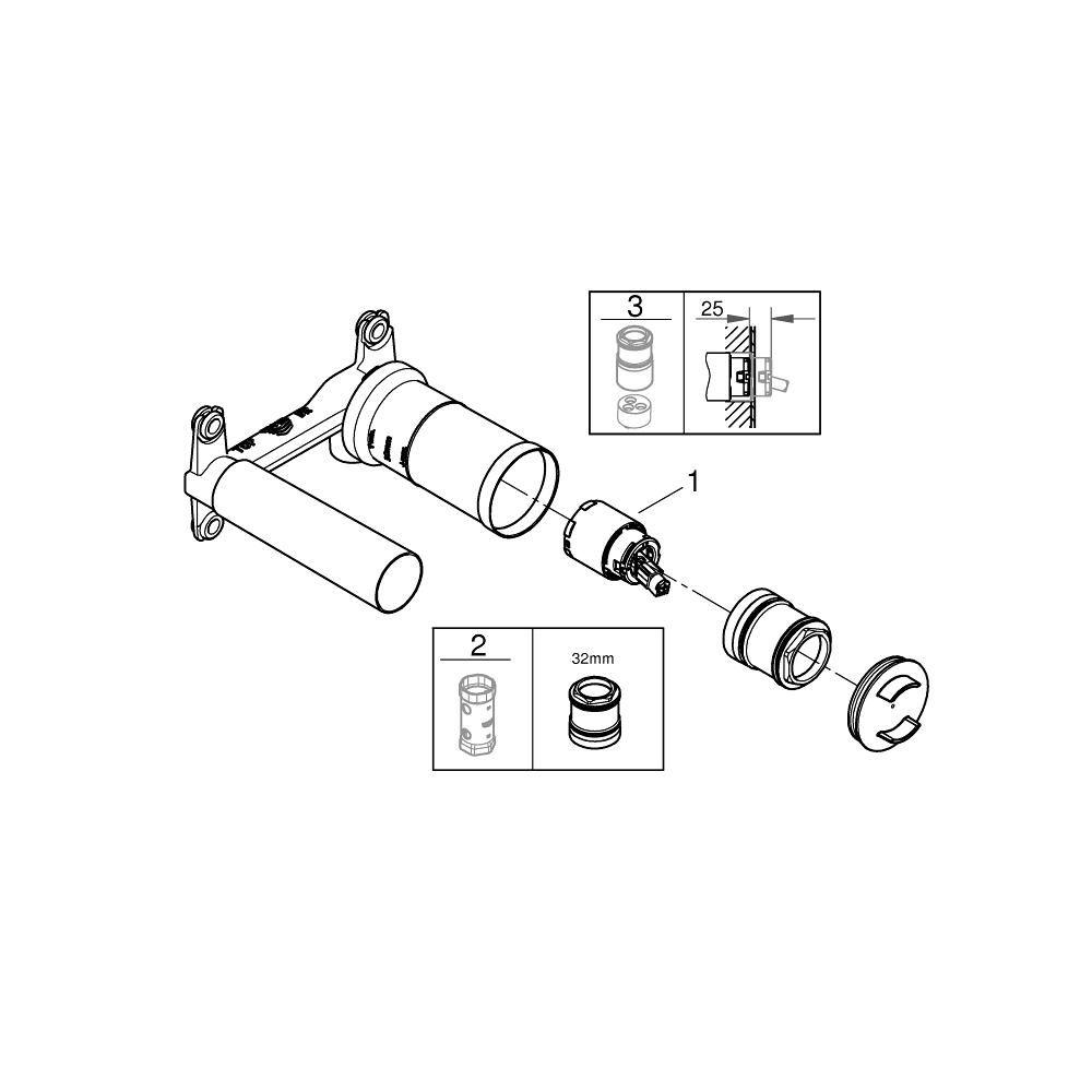 Встраиваемая часть однорычажного смесителя для раковины GROHE Eurostyle на 2 отверстия (23571000)