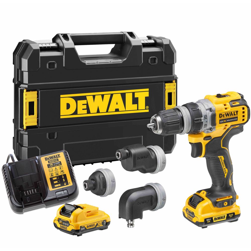 Аккумуляторная дрель-шуруповерт DEWALT DCD703L2T, 12 В, 58 Нм, 1500 об/мин, с набором насадок, 2 АКБ 3 Ач и ЗУ, в кейсе TSTAK (DCD703L2T-QW)