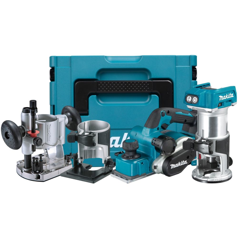Аккумуляторный набор Makita, 18 В: рубанок DKP1812 + фрезер DRT50, без АКБ и ЗУ, в кейсе MakPac