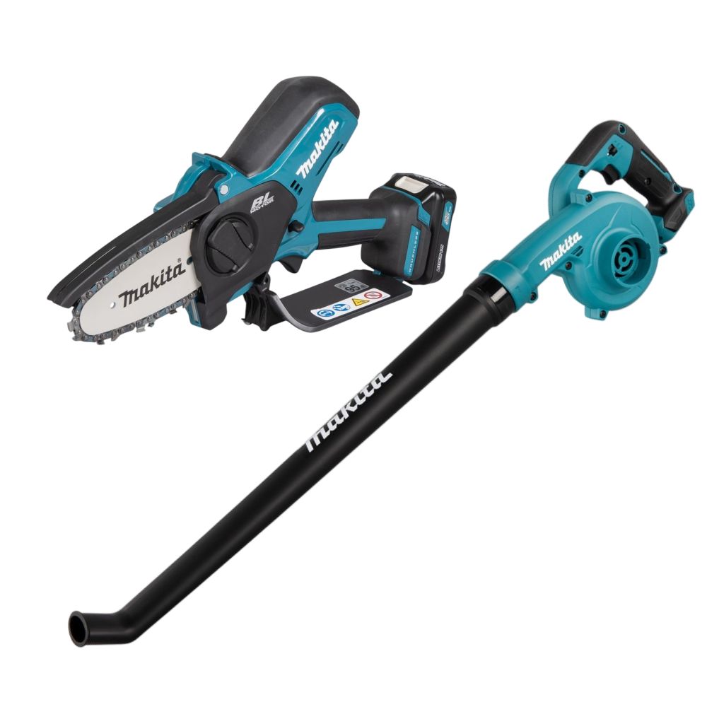 Аккумуляторный набор садовой техники Makita, 12 В: цепная пила UC100 + воздуходув UB101, с АКБ 2 Ач и ЗУ
