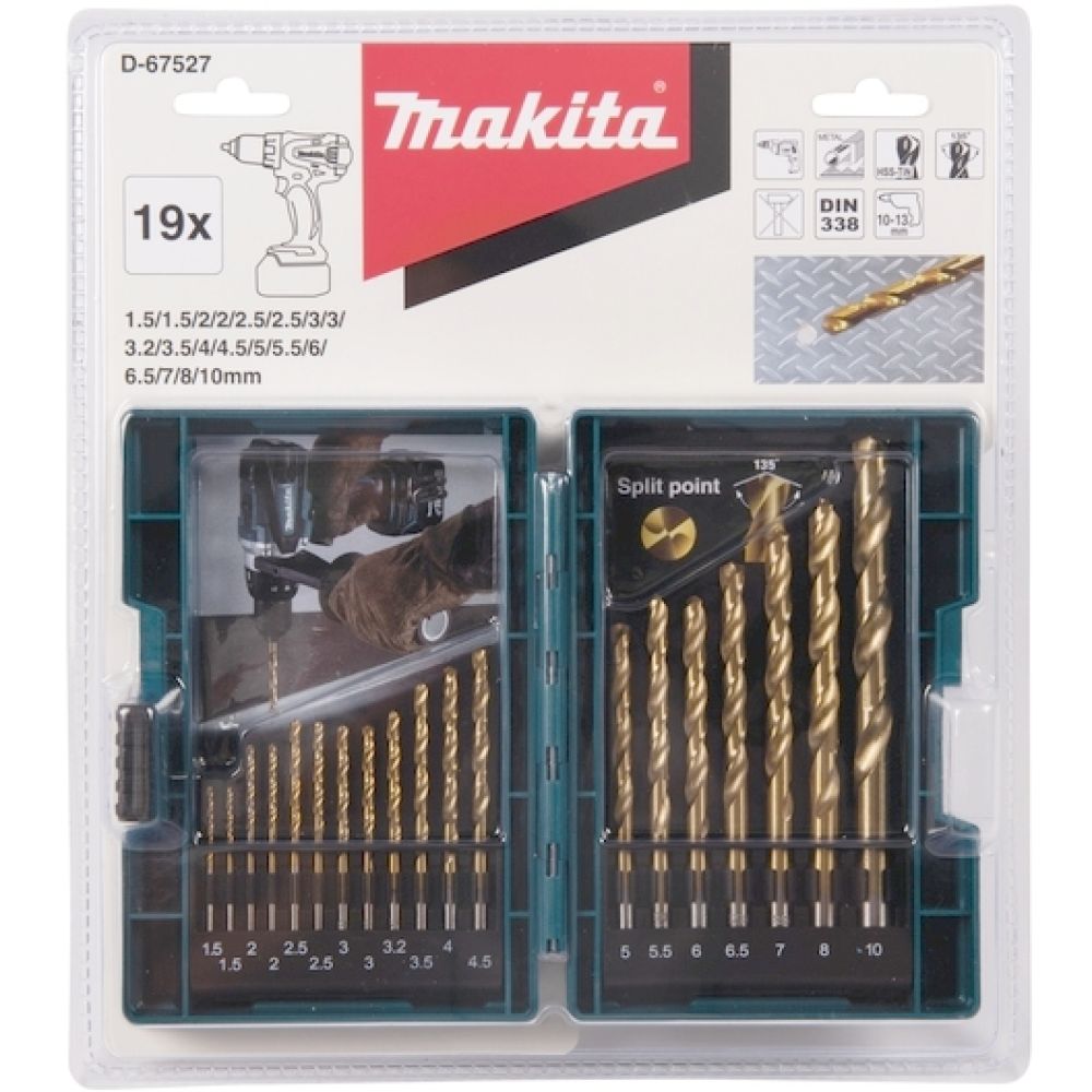 Набор сверл по металлу Makita, 1.5-10 мм, 19 шт. (D-67527)