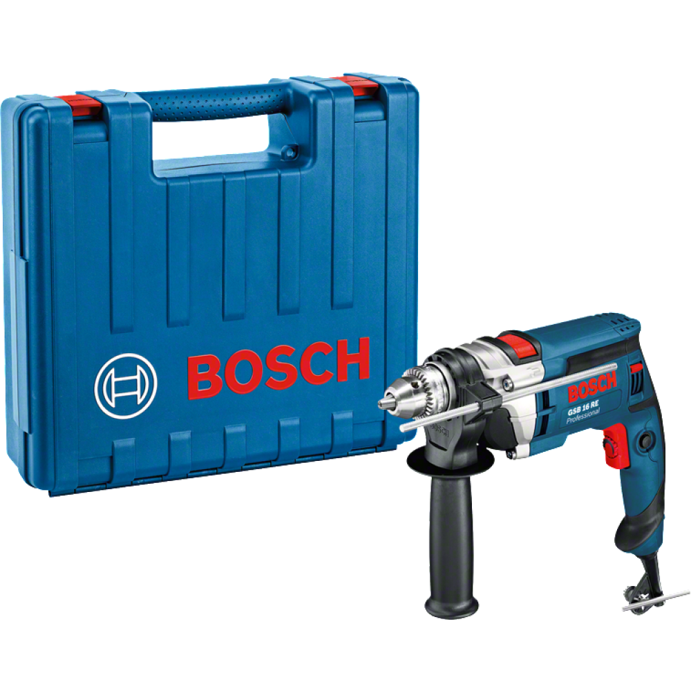 Сетевая ударная дрель Bosch GSB 16 RE, ЗВП, 750 Вт, 2800 об/мин, 47600 уд/мин, в кейсе, 060114E600